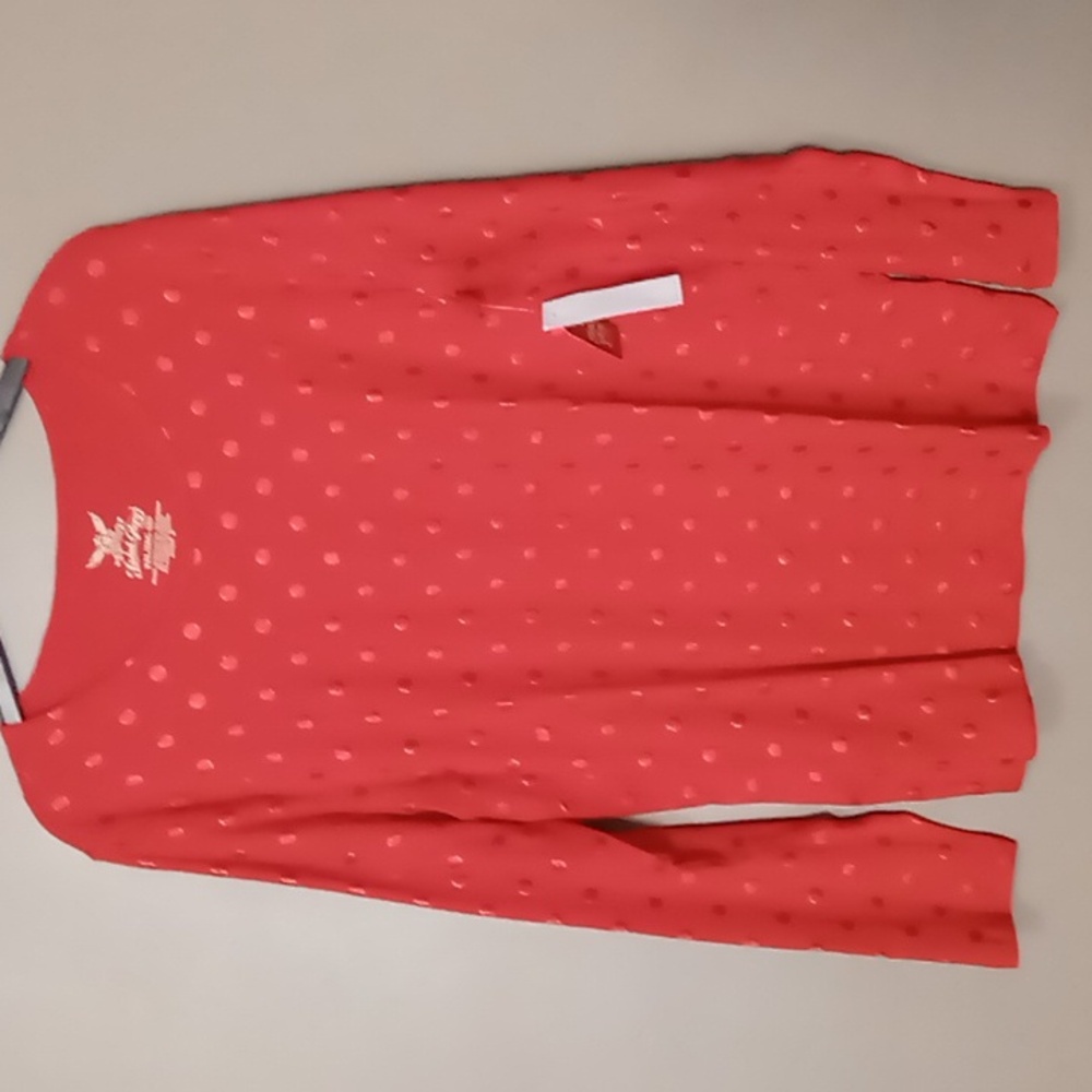 Faded Glory Classic Red w Shiny Red Dots Crew Neck Long Sleeve Tee XXL NWT
